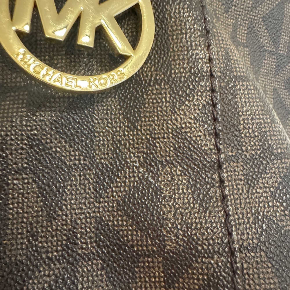 Michael Kors Brown Signature Tote with Gold Accents - Picture 4 of 12